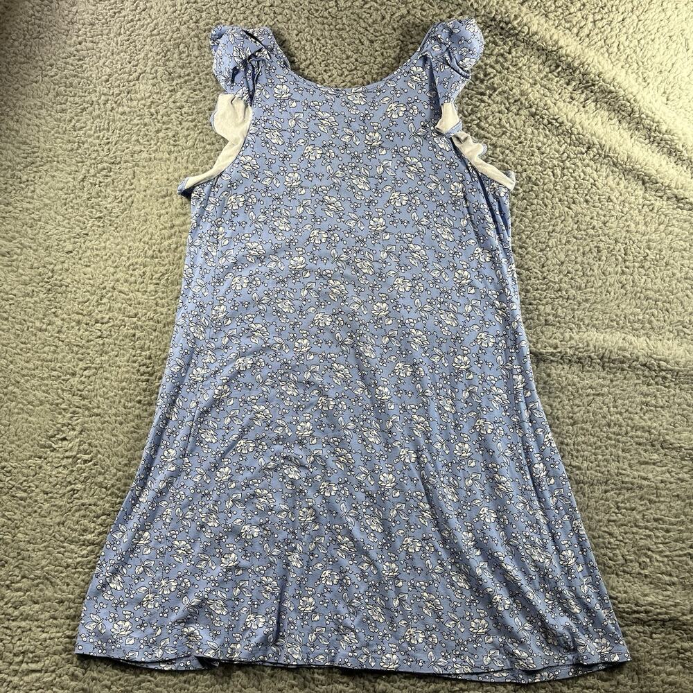 LOFT Petites LP Dress Womens Blue Floral Sleeveless Ruffle Keyhole Casual